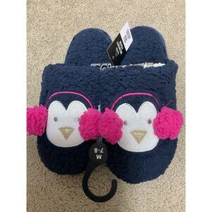 Medium M 7-8 Penguin PomPom House Shoes Slippers Blue Pink
